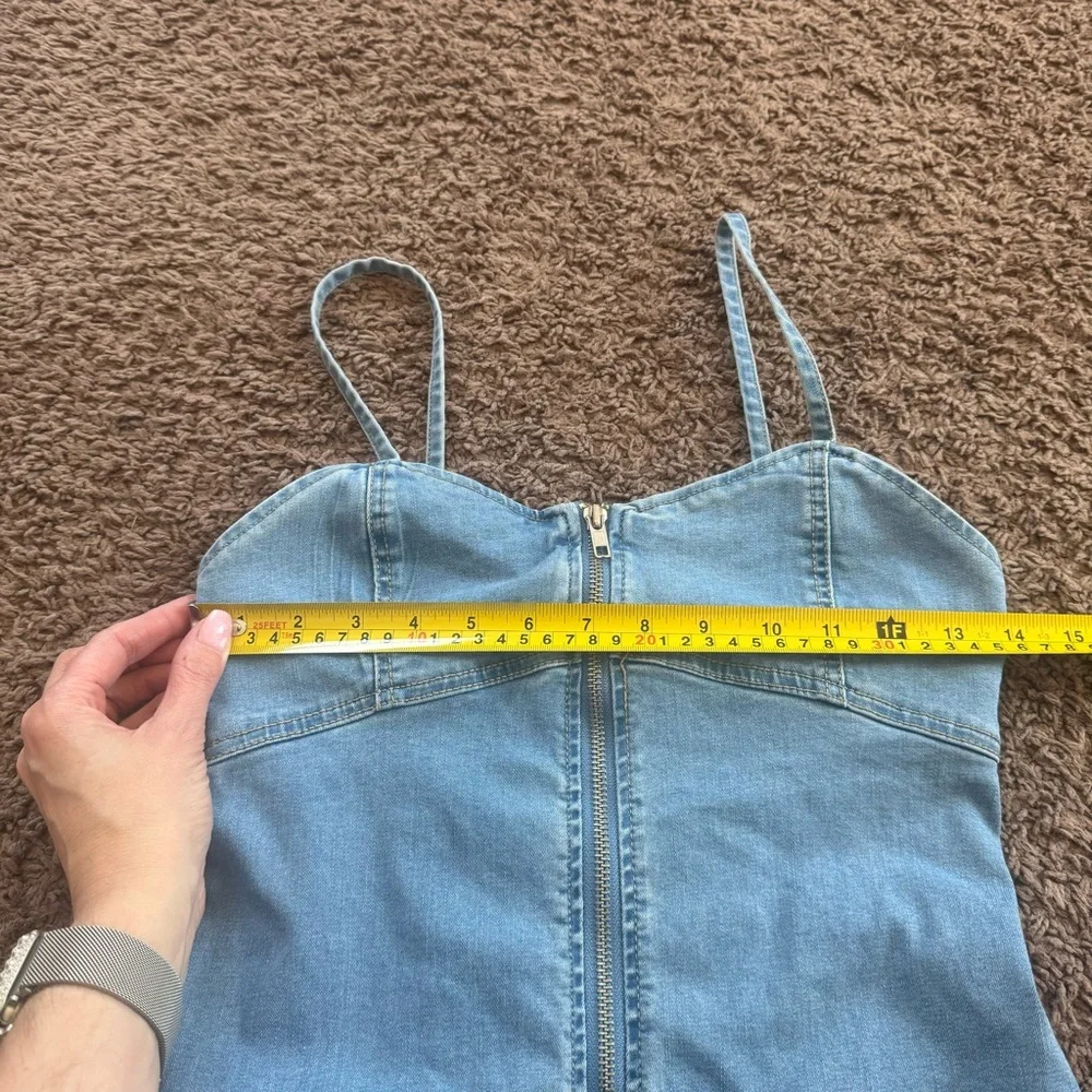 Forever 21 Zip Front Denim Mini Dress Body Con Cotton Stretch S - Picture 9 of 11